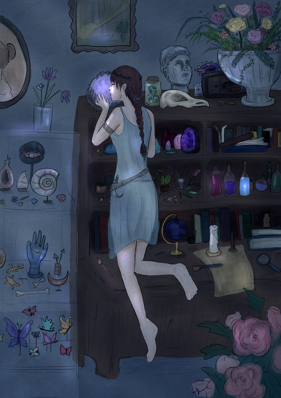 magischer Antiquitaetenladen mit vollen Regalen