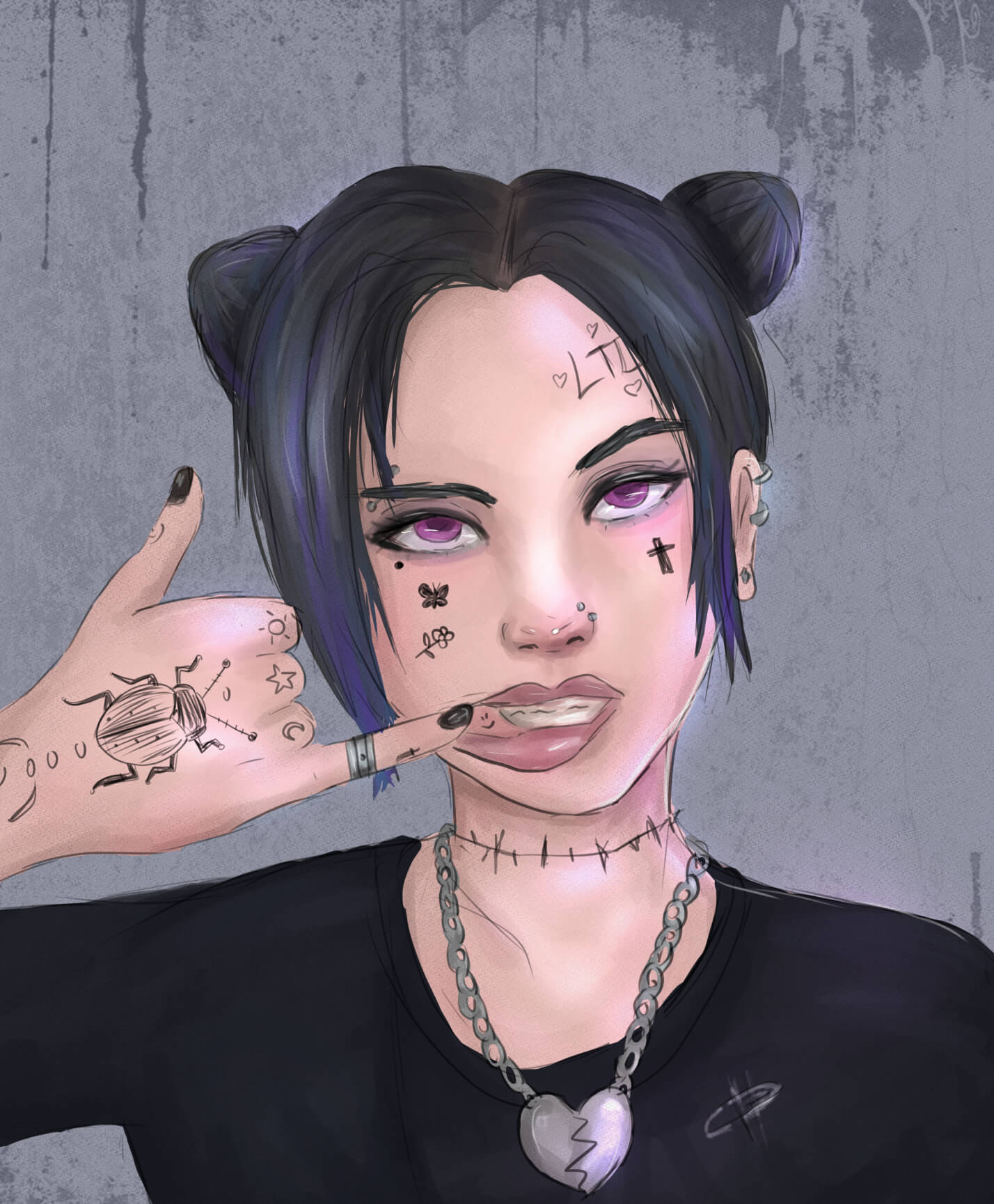 Alt Girl mit Tattoos im Gesicht