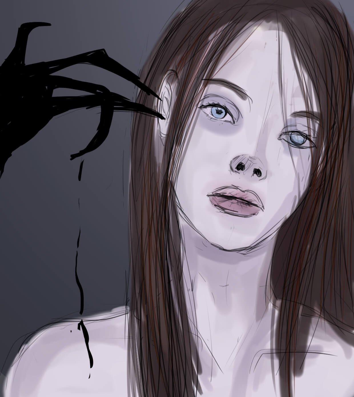 Portrait-Skizze einer Frau mit Schattenhand