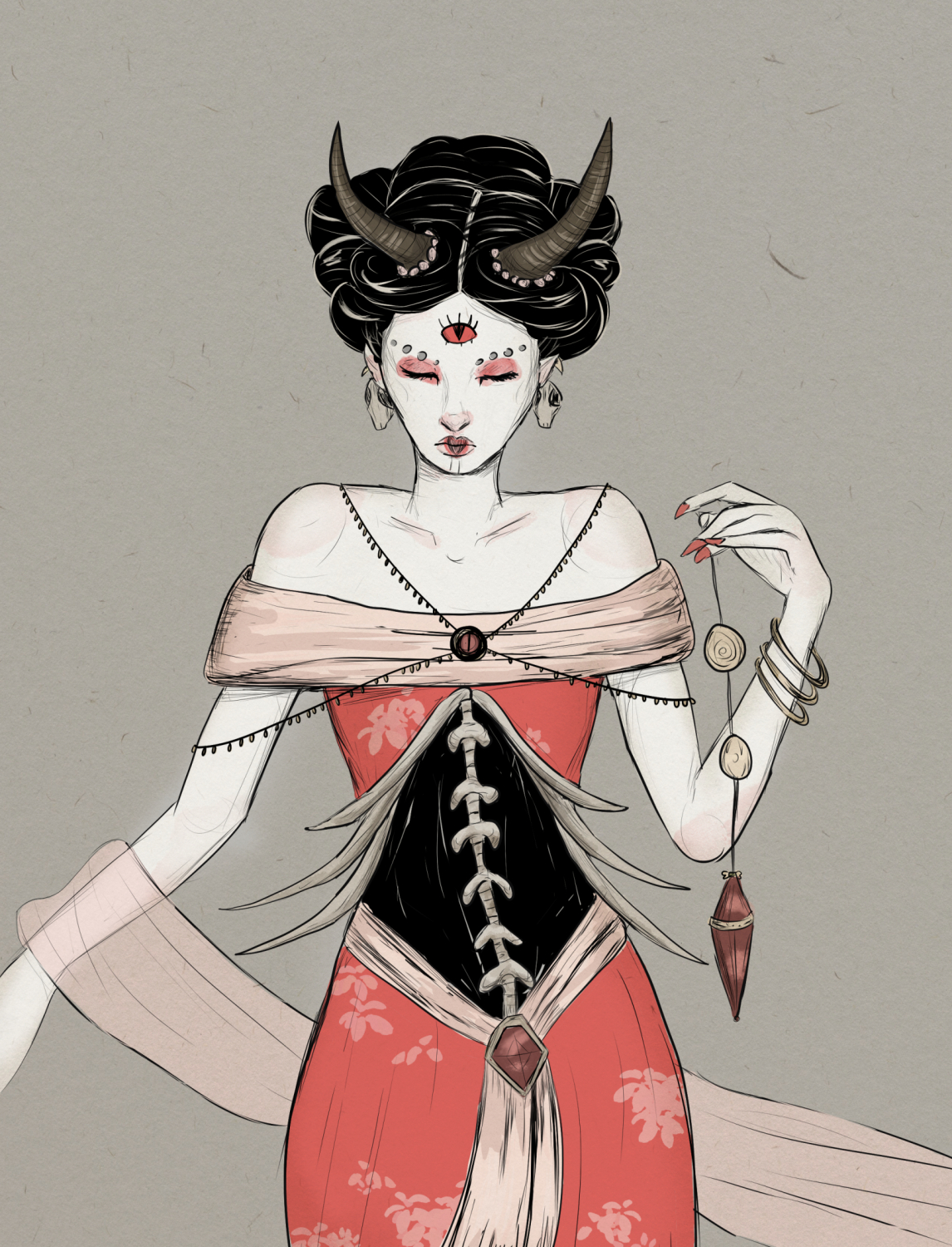 daemonische Geisha mit Hoernern